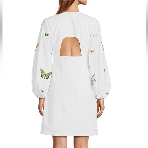 Fanm Mon Larson Butterfly Embroidered Long Sleeve V Neckline Mini Dress NEW $359 - Picture 4 of 15